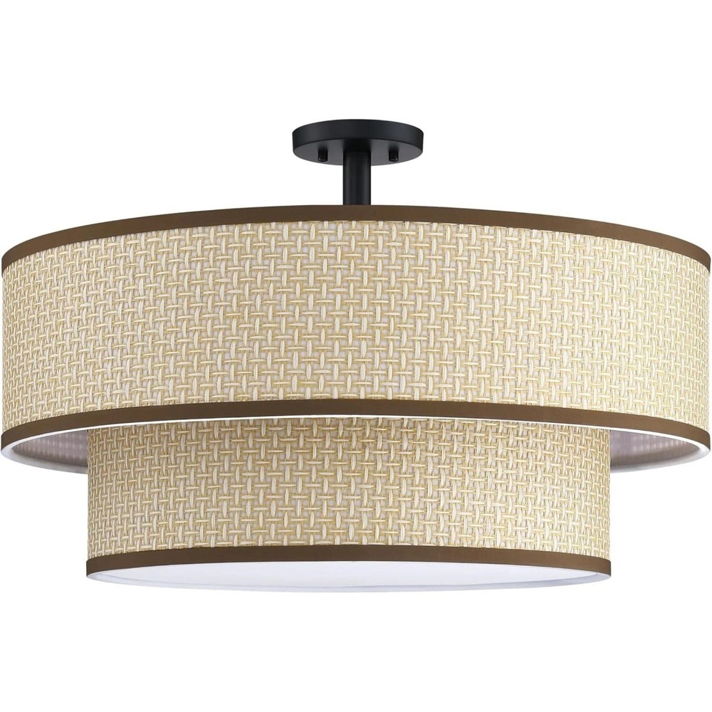 5-Light Semi Flush Mount Drum Ceiling Light Fixture 22" Fabric Shade